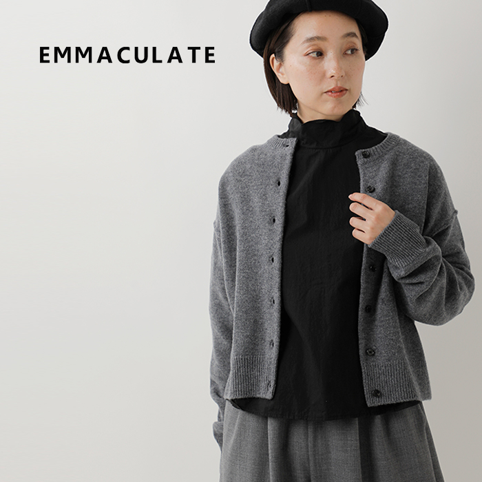 EMMACULATE(エマキュレイト)スーパーファインメリノウールクルーネックショートカーディガン2254k-56405