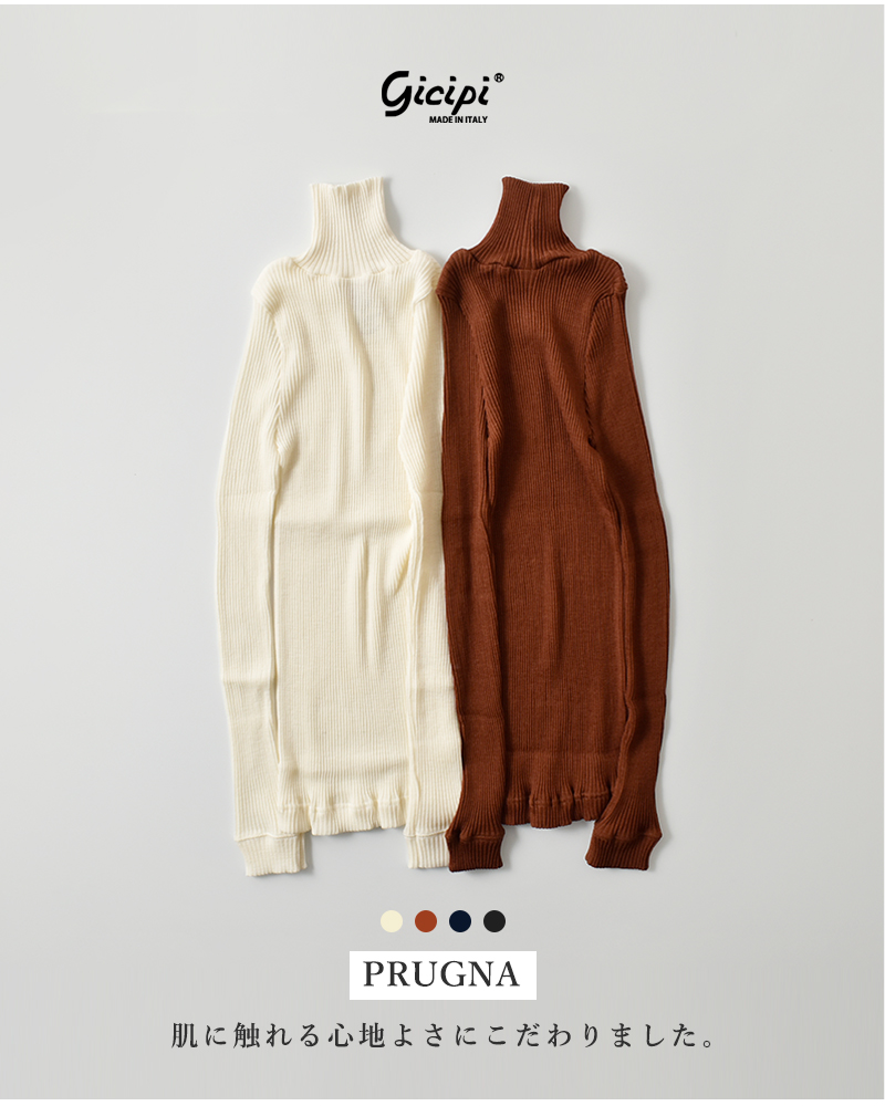 GICIPI(ジチピ)ウールシルクタートルネックリブニットソープルオーバー“PRUGNA”2421a