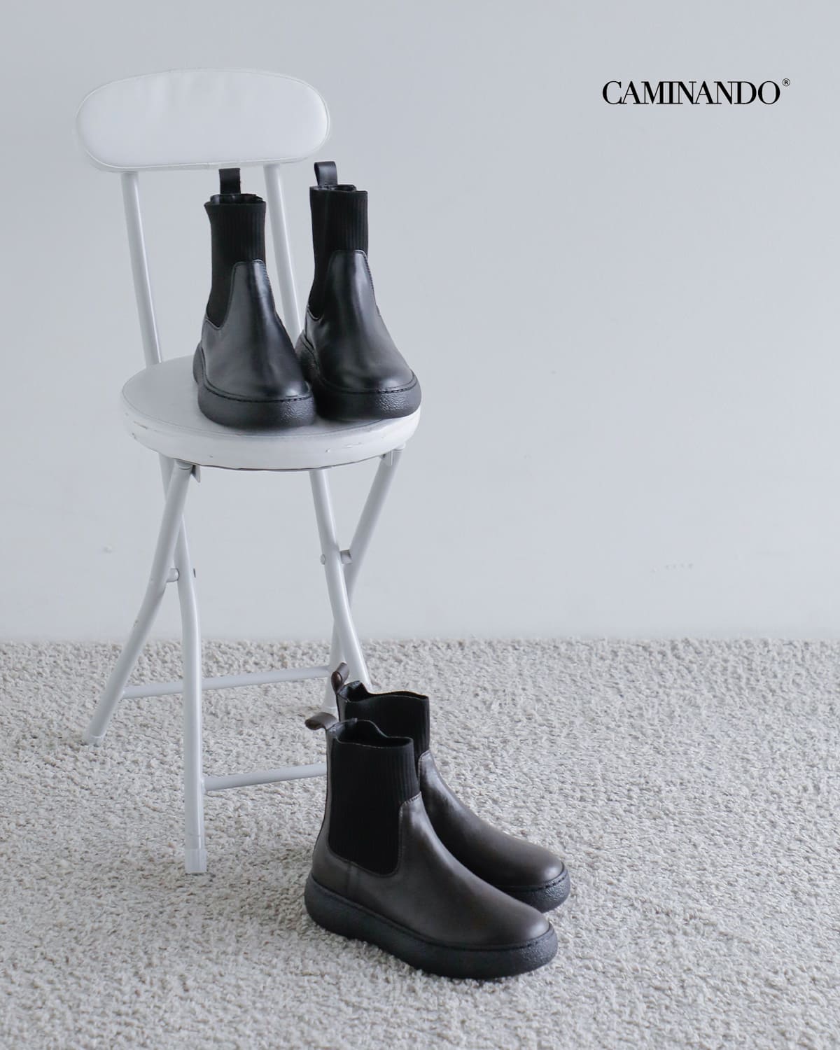 CAMINANDO(カミナンド)レザー アンクルリブ ブーツ “ANKLE RIB BOOTS”25112w