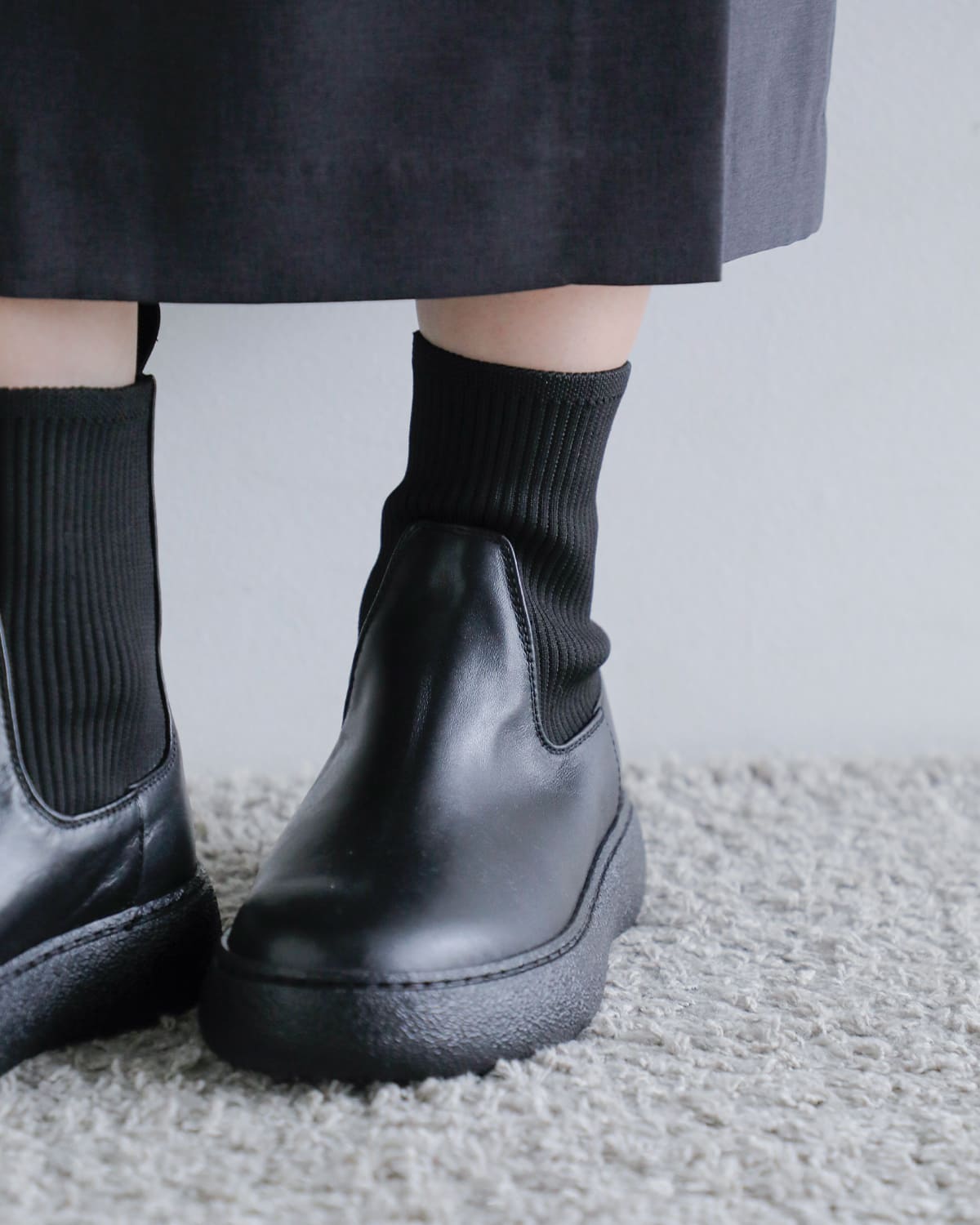 CAMINANDO(カミナンド)レザーアンクルリブブーツ “ANKLE RIB BOOTS” 25112w