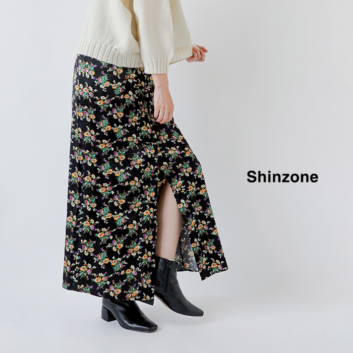 スペイン★Sfer★大人エレガンスなフラワー柄 サテンスカート Shinzone シンゾーン フラワー ブーケプリント サテン スカート