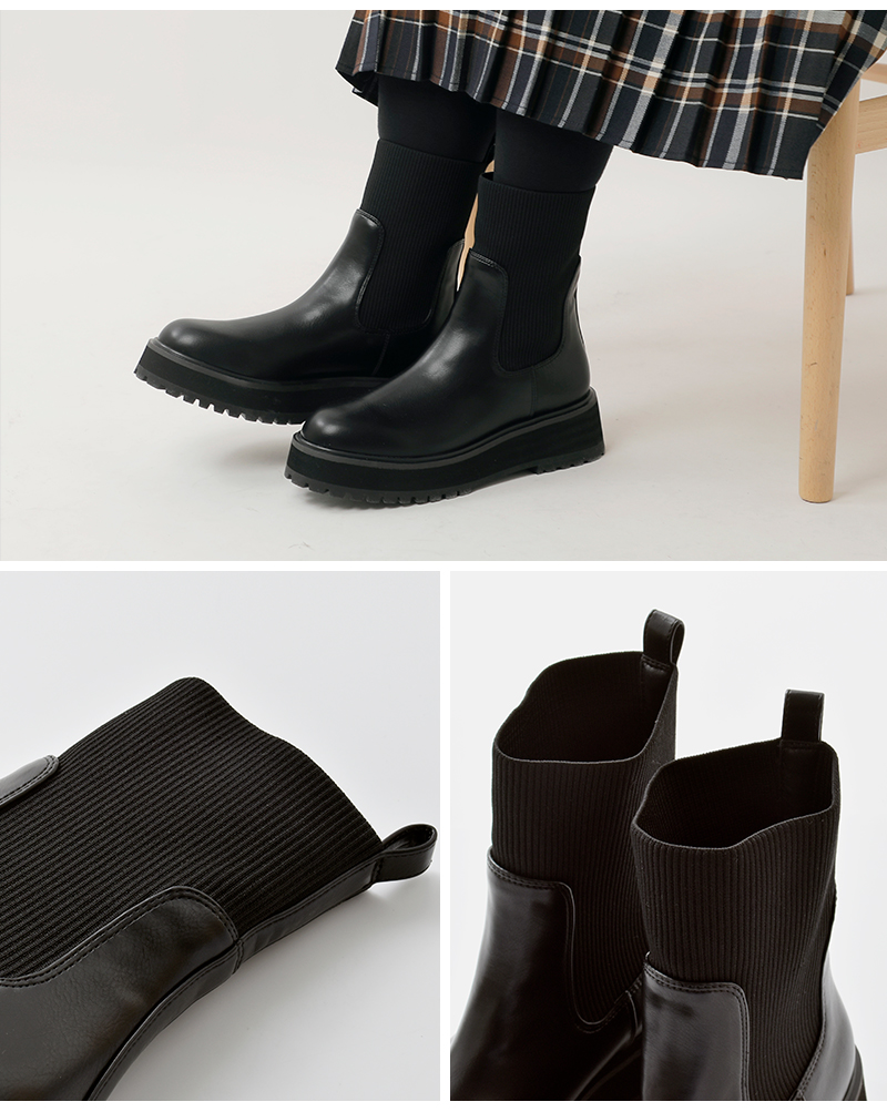 atelier brugge(アトリエブルージュ)ニットコンビショートブーツ25ks-74