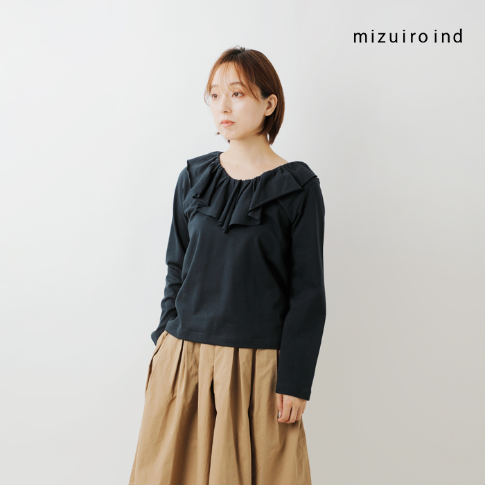 mizuiro ind(ミズイロインド)コットンフリルカラーロングスリーブプルオーバー3-210050