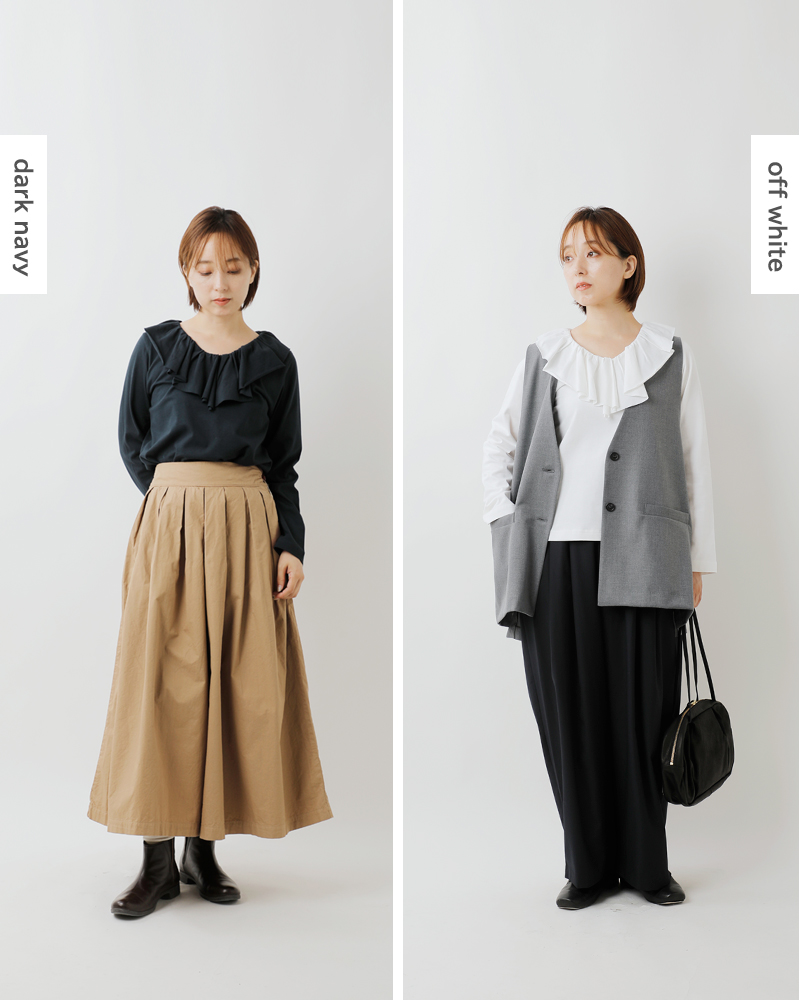 mizuiro ind(ミズイロインド)コットンフリルカラーロングスリーブプルオーバー3-210050