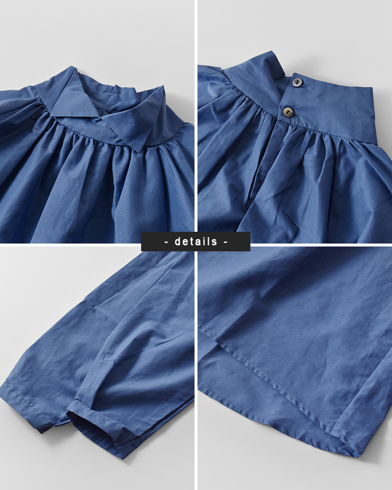 mizuiro ind(ミズイロインド)コットンスタンドシャツカラーギャザーシャツ3-230098