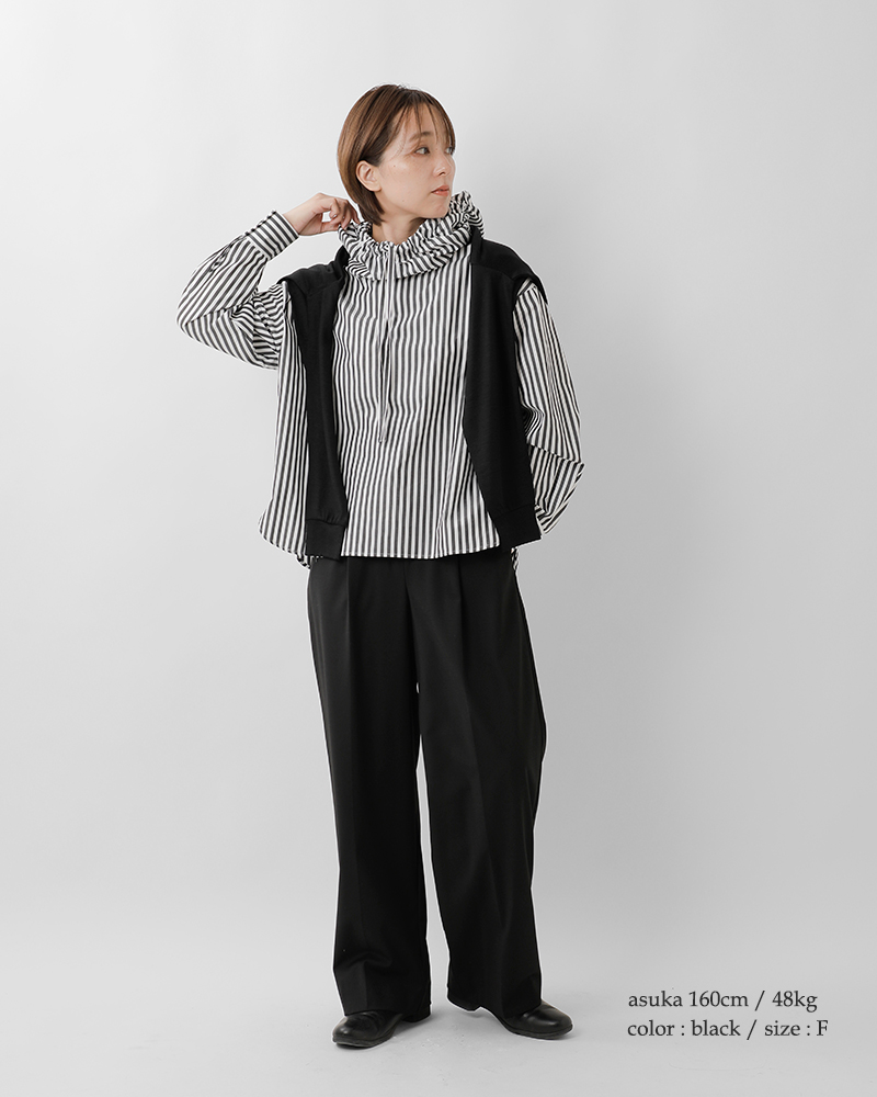 mizuiro ind(ミズイロインド)コットンストライプフーデッドシャツ3-230100