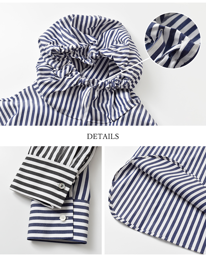 mizuiro ind(ミズイロインド)コットンストライプフーデッドシャツ3-230100