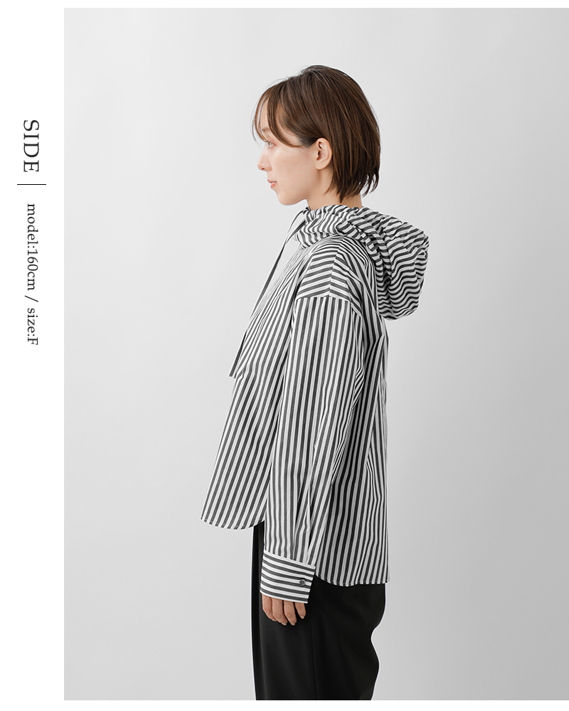 mizuiro ind(ミズイロインド)コットンストライプフーデッドシャツ3-230100