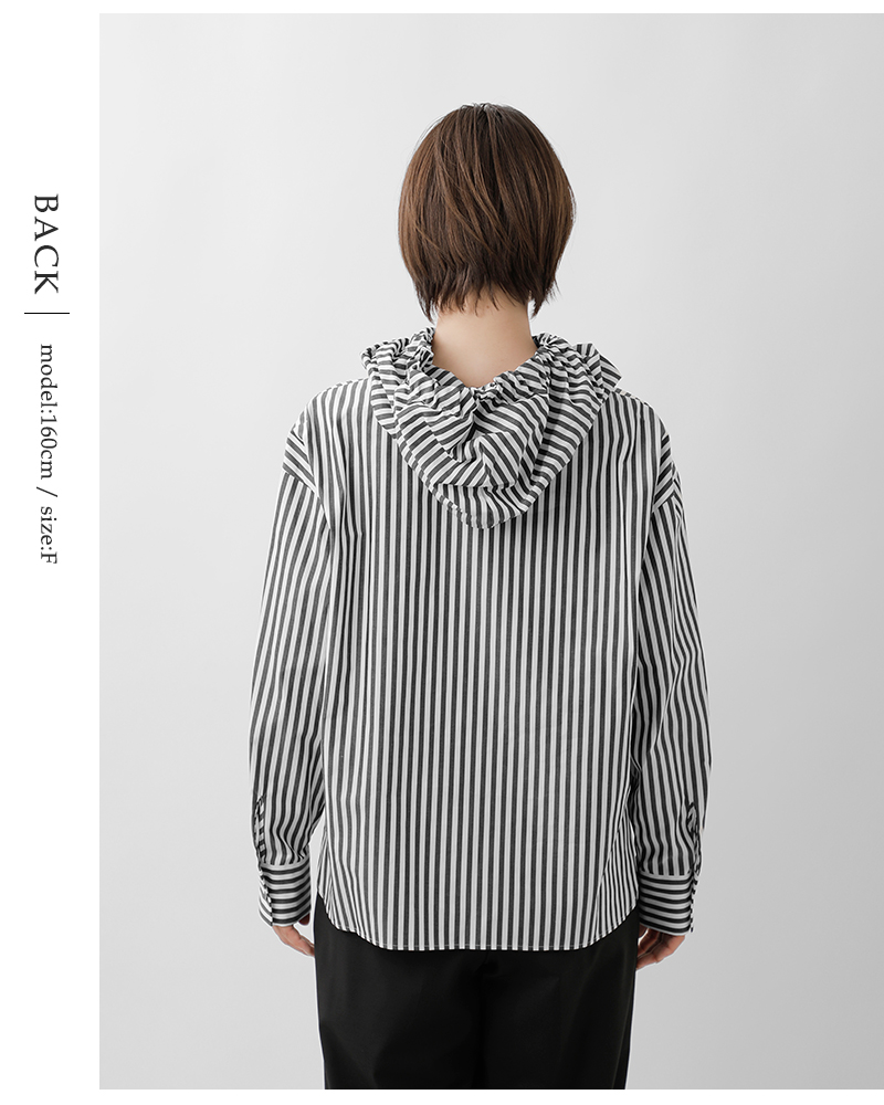 mizuiro ind(ミズイロインド)コットンストライプフーデッドシャツ3-230100