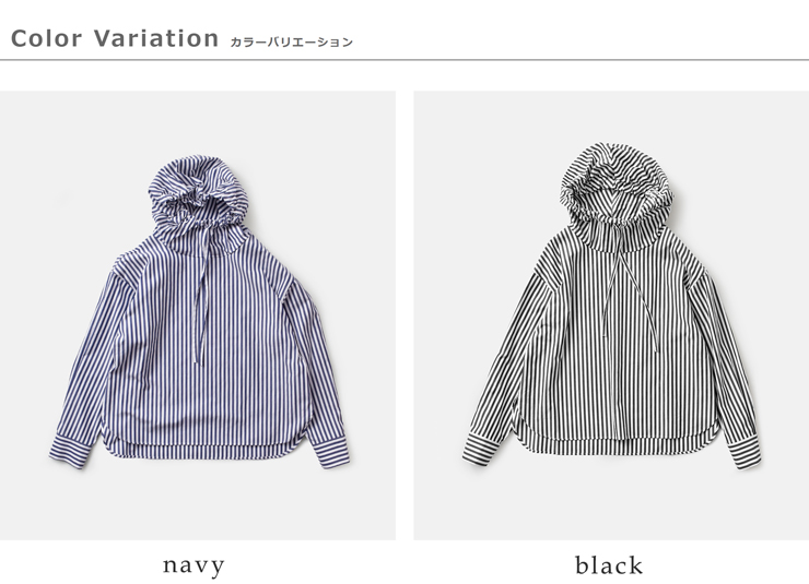 mizuiro ind(ミズイロインド)コットンストライプフーデッドシャツ3-230100