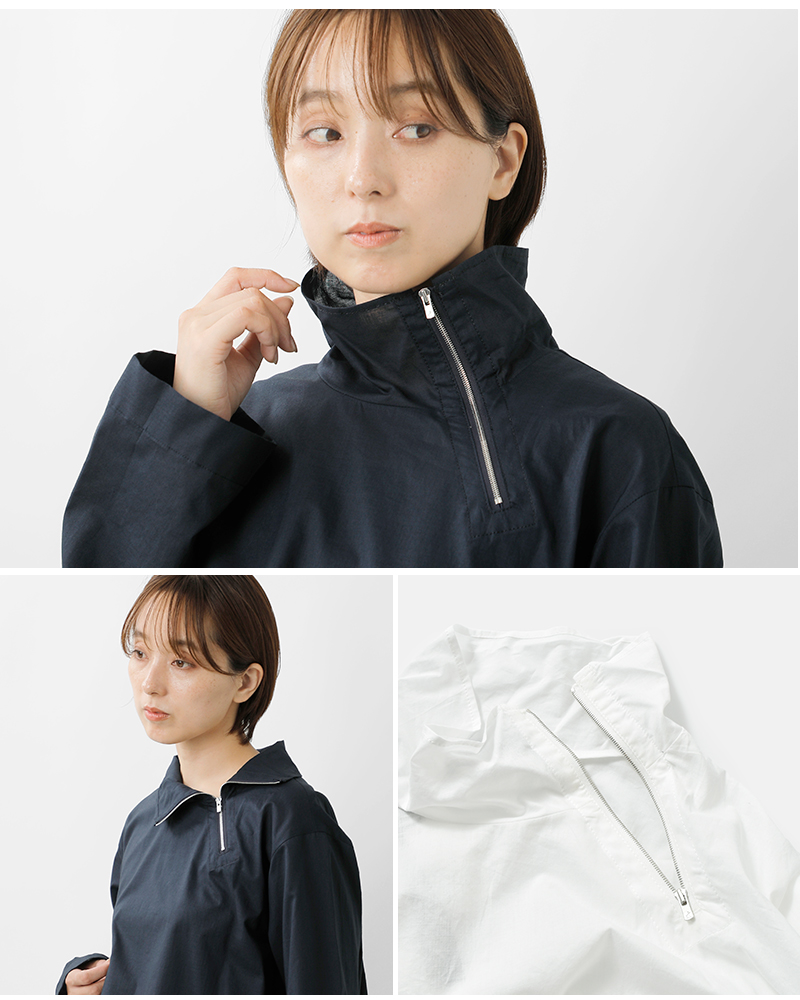 mizuiro ind(ミズイロインド)コットンジップハイネックカラープルオーバー3-230105