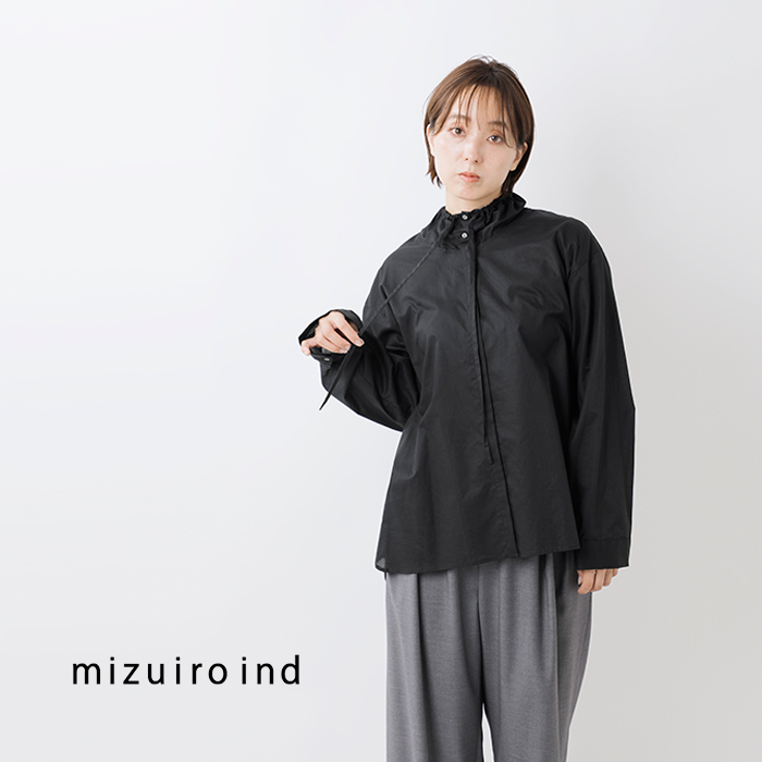 mizuiro ind(ミズイロインド)コットンギャザースタンドカラーシャツ3-230106