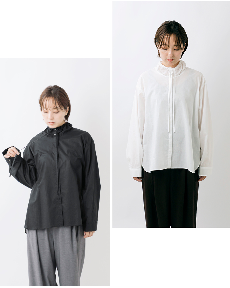 mizuiro ind(ミズイロインド)コットンギャザースタンドカラーシャツ3-230106