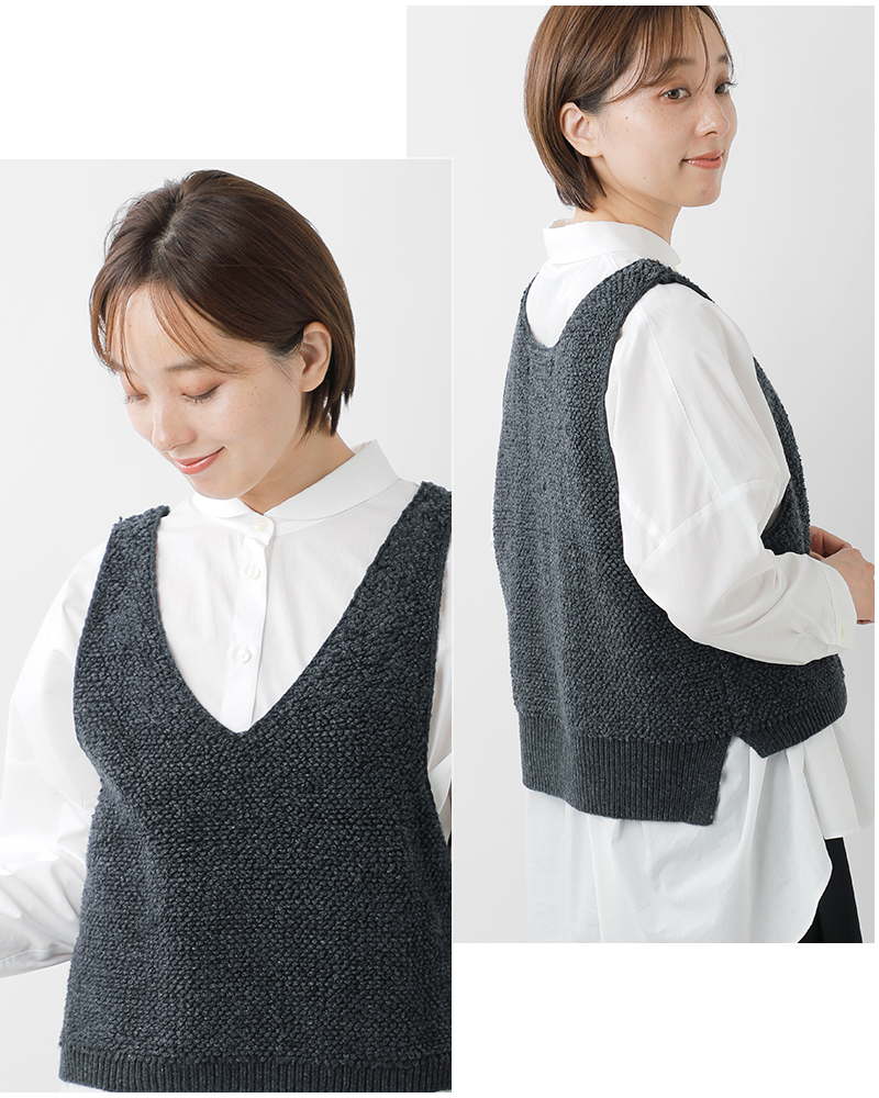 MidiUmi(ミディウミ)コットンウールミックスパイルボアニットベスト“pileboaknitvest”3-729947
