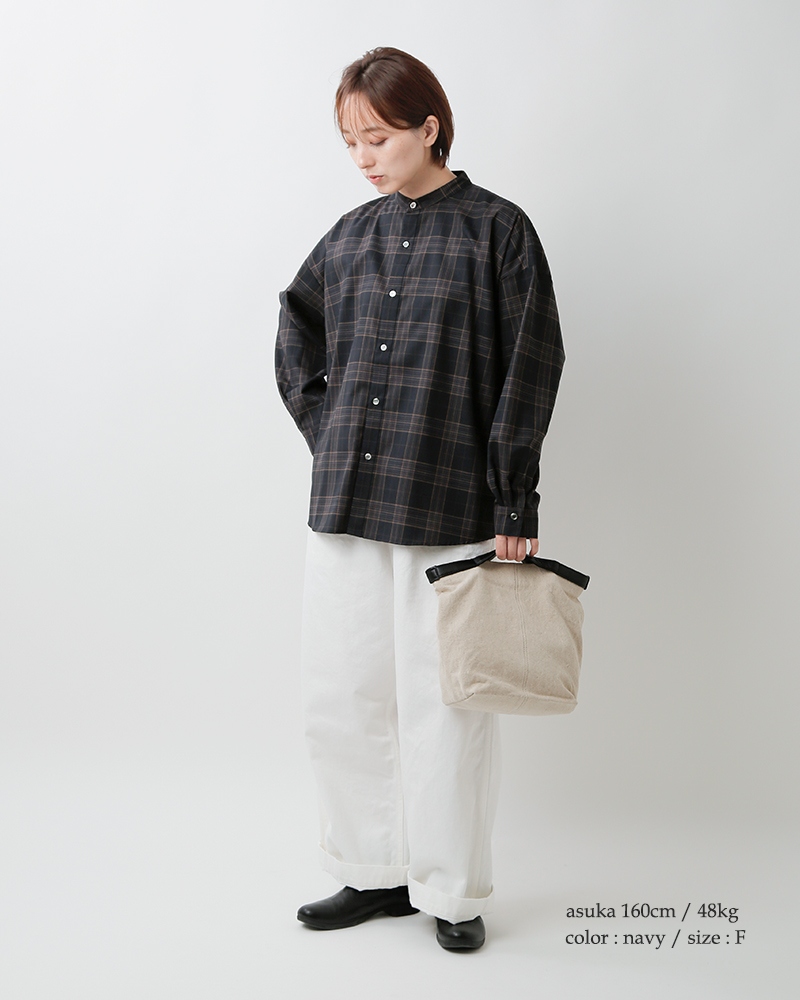 TRAVAIL MANUEL(トラバイユマニュアル)トロチェックバンドカラー長袖シャツ3019-same1