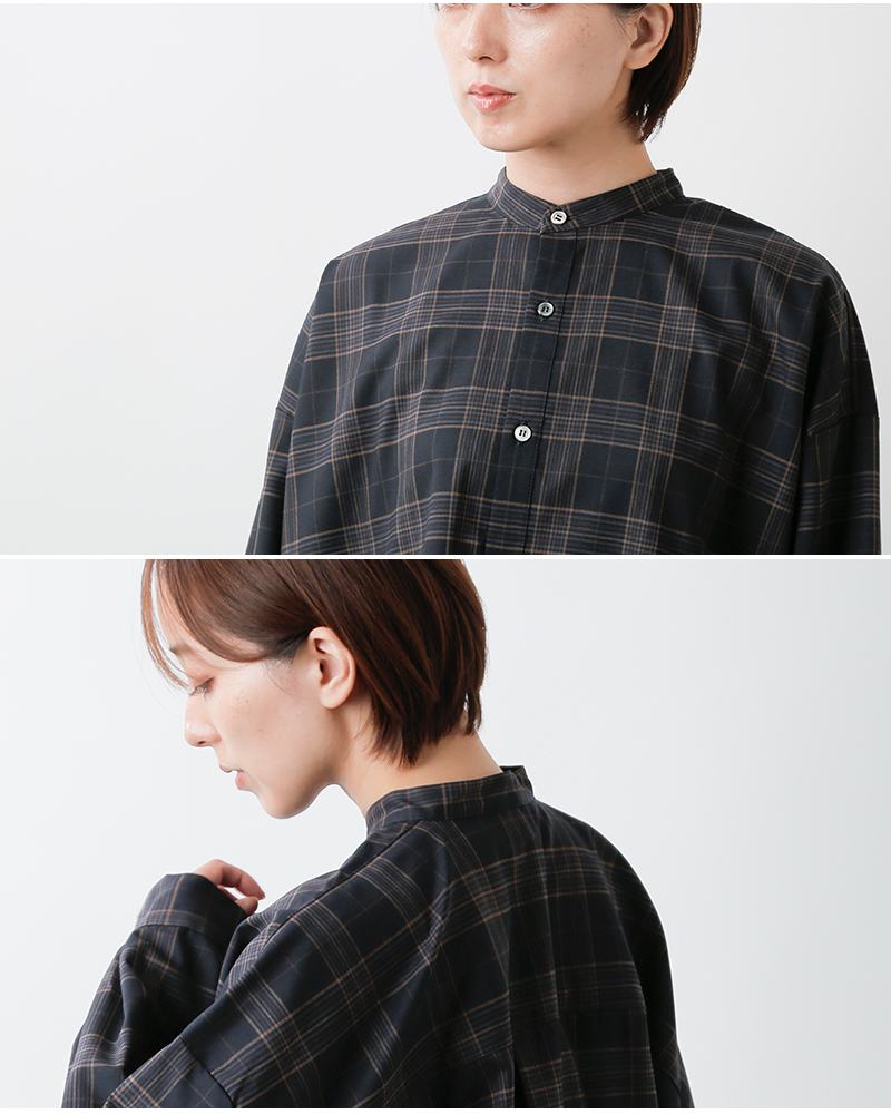 TRAVAIL MANUEL(トラバイユマニュアル)トロチェックバンドカラー長袖シャツ3019-same1