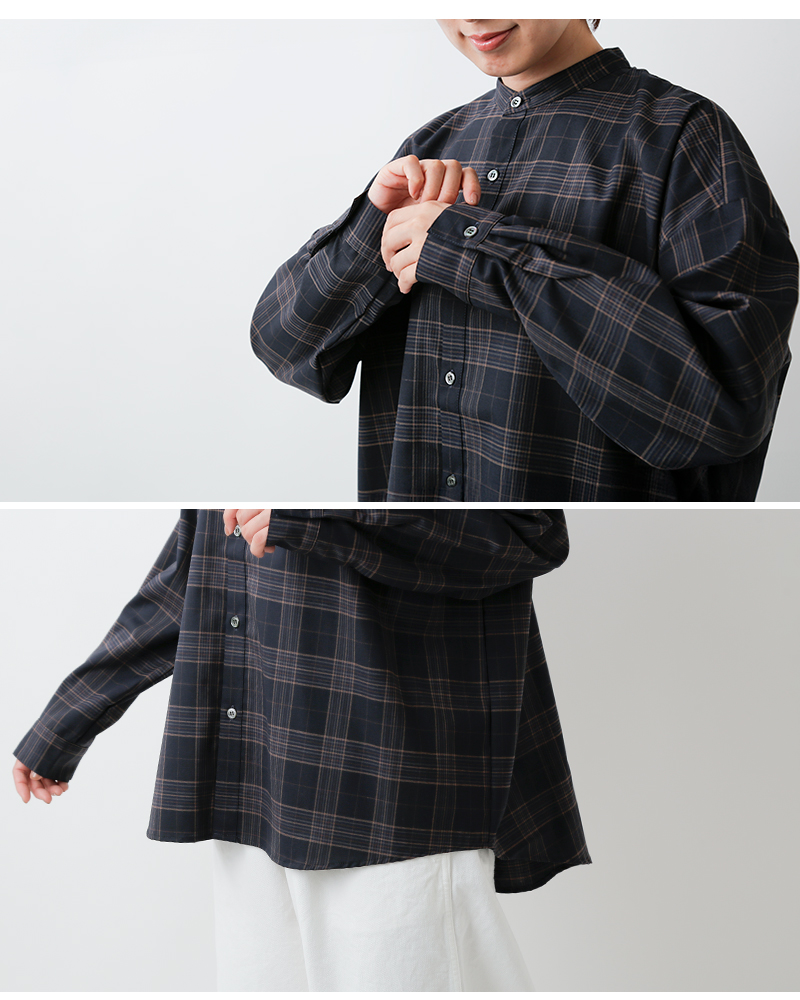 TRAVAIL MANUEL(トラバイユマニュアル)トロチェックバンドカラー長袖シャツ3019-same1