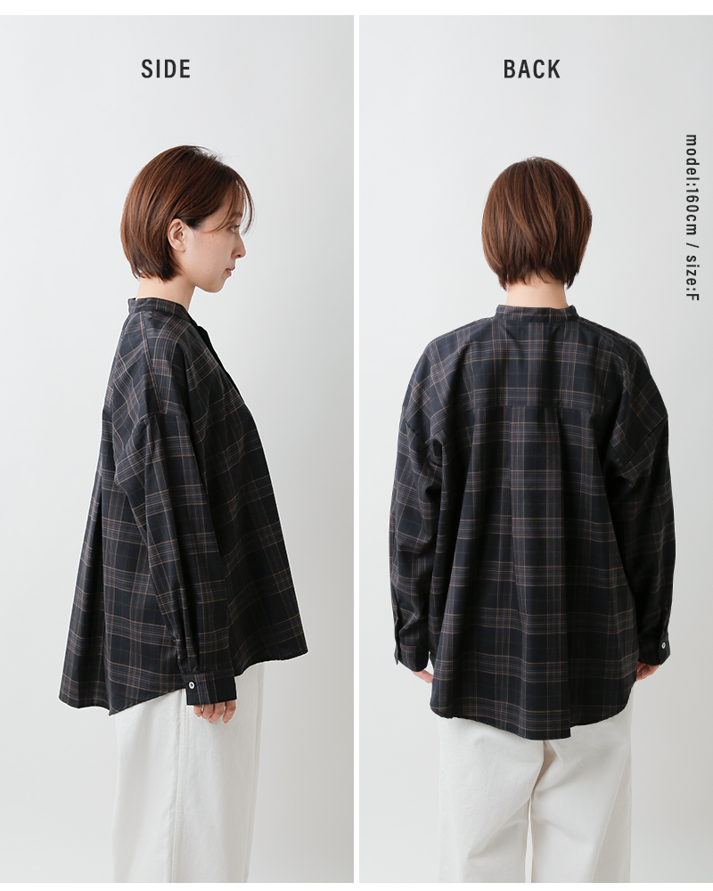 TRAVAIL MANUEL(トラバイユマニュアル)トロチェックバンドカラー長袖シャツ3019-same1
