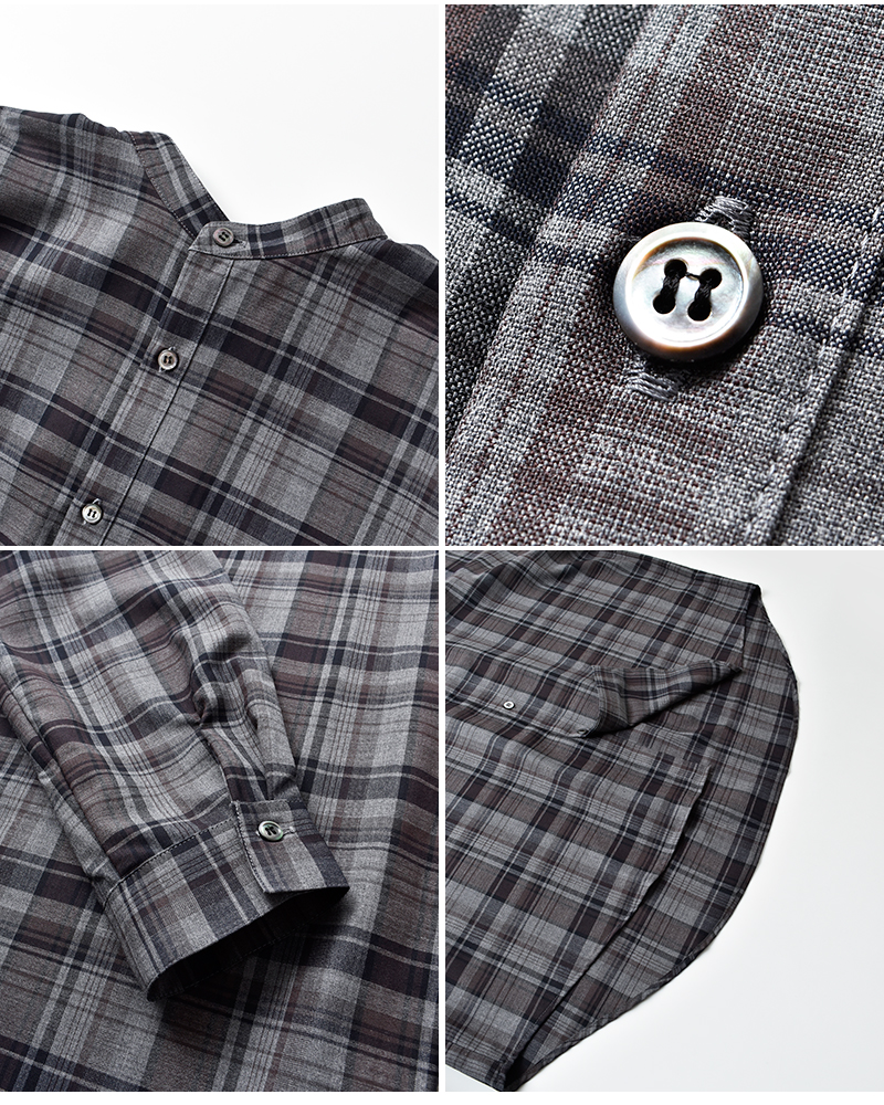 TRAVAIL MANUEL(トラバイユマニュアル)トロチェックバンドカラー長袖シャツ3019-same1