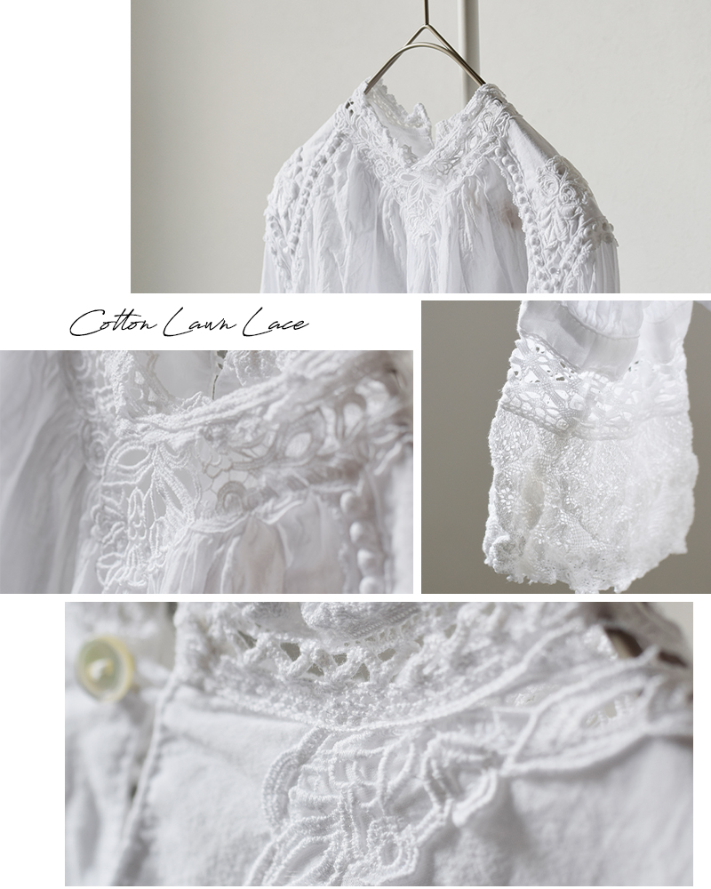 bon vieux temps(ボンビュータン)コットンローンレーススタンドカラーブラウス31184