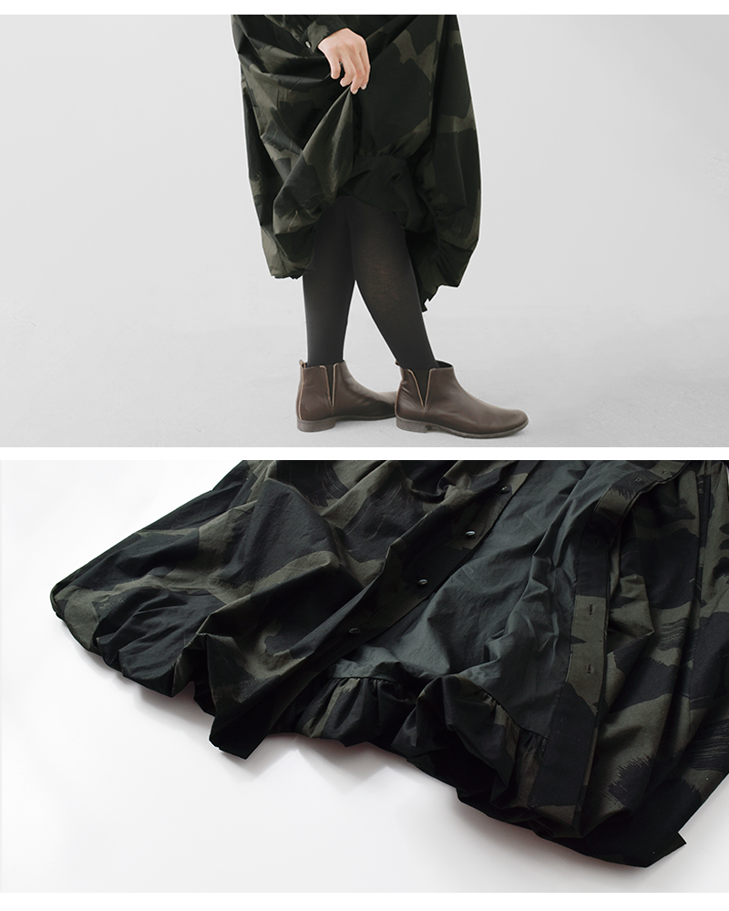 HAVERSACK(ハバーサック)コットンスクエアブラッシュプリントバンドカラーロングワンピース322521