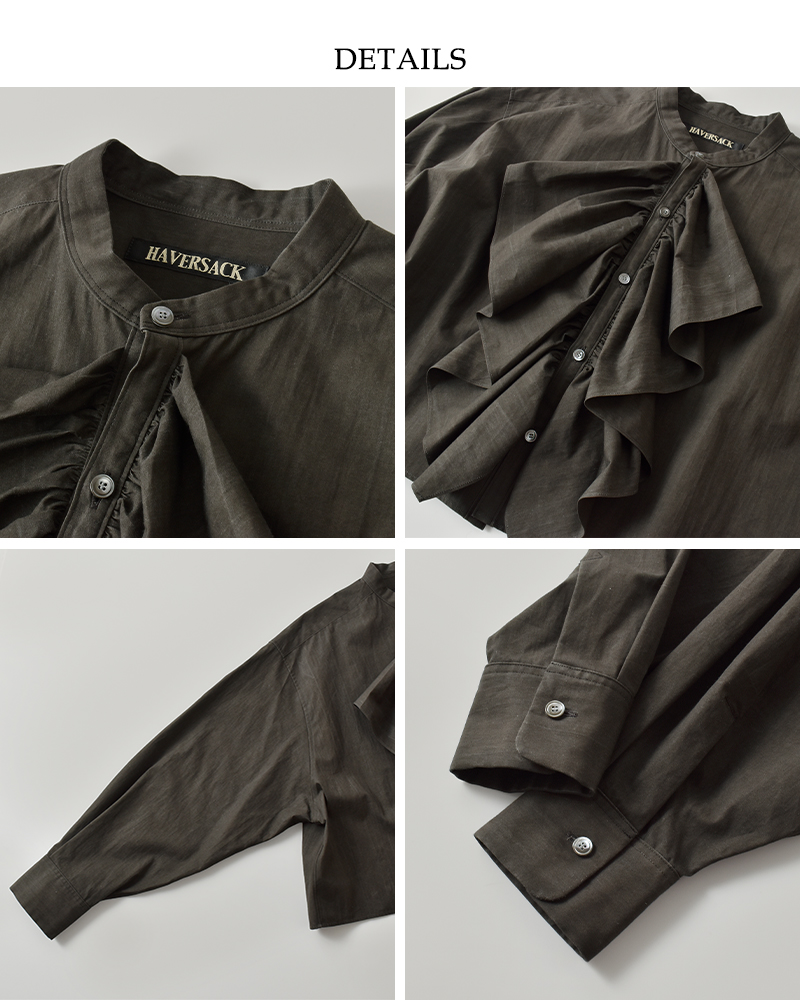 HAVERSACK(ハバーサック)コットン墨染ブロードバンドカラーフリルシャツ322526