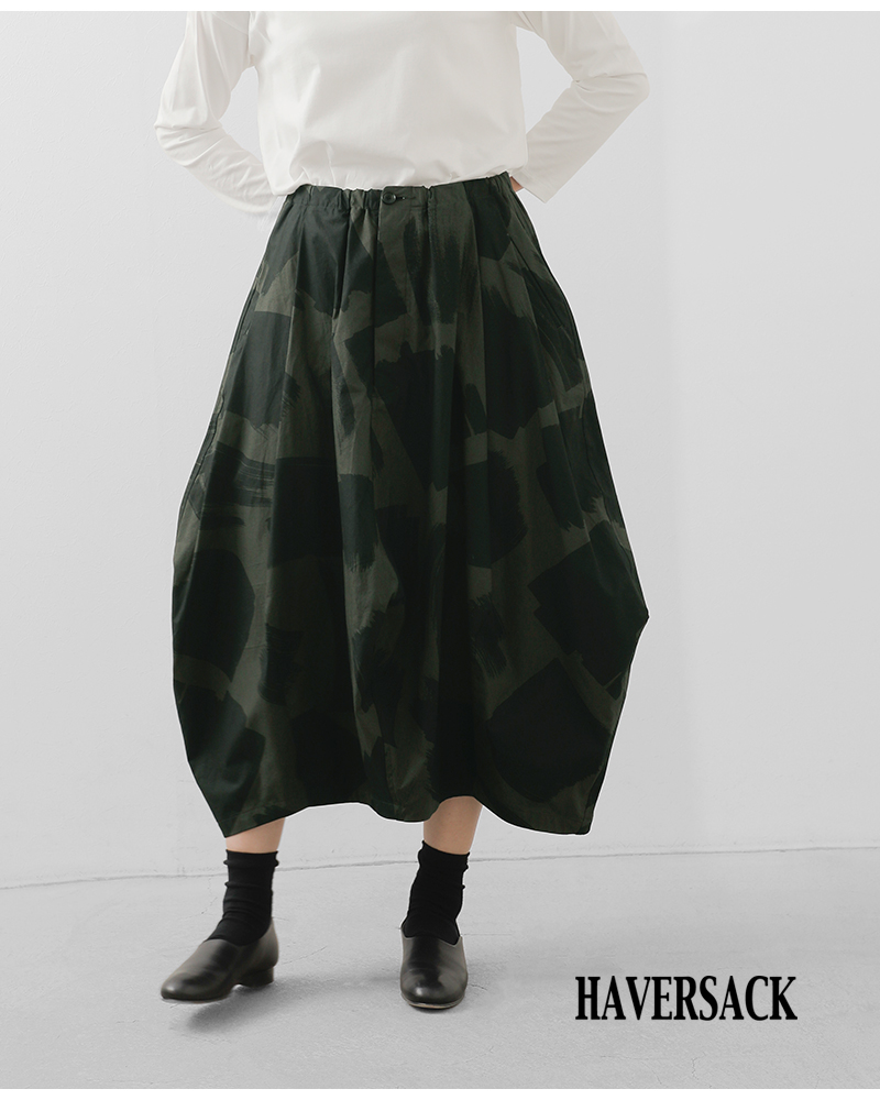 HAVERSACK(ハバーサック)コットンスクエアブラッシュプリントバルーンロングスカート362520