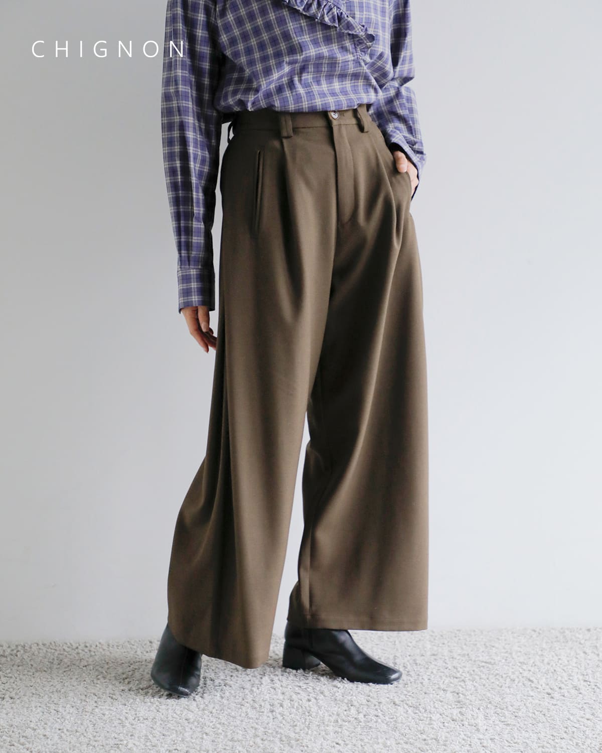 CHIGNON(シニヨン)サイド タック ワイド パンツ3655-237mk