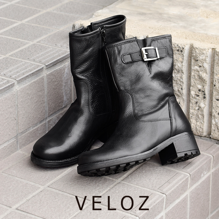 VELOZ(ヴェロス)カウレザーサイドジップベルトミドルブーツ3840-f