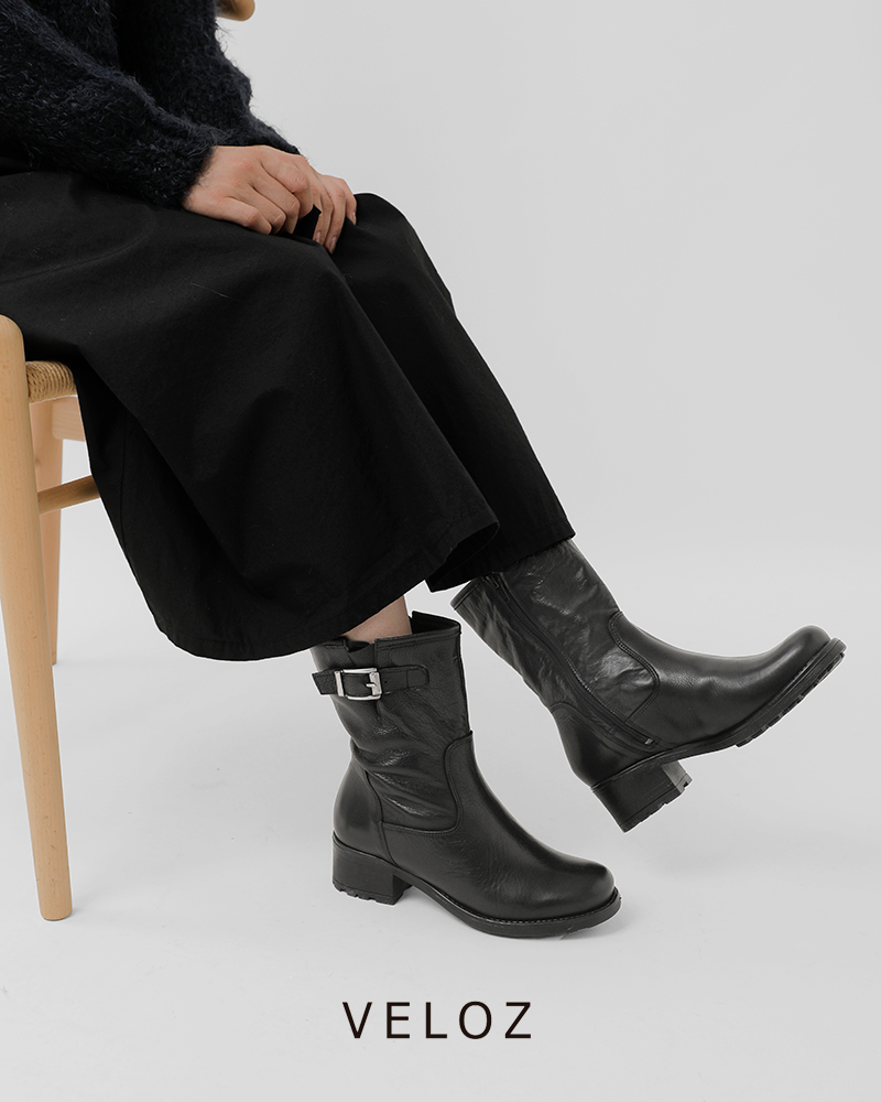 VELOZ(ヴェロス)カウレザーサイドジップベルトミドルブーツ3840-f