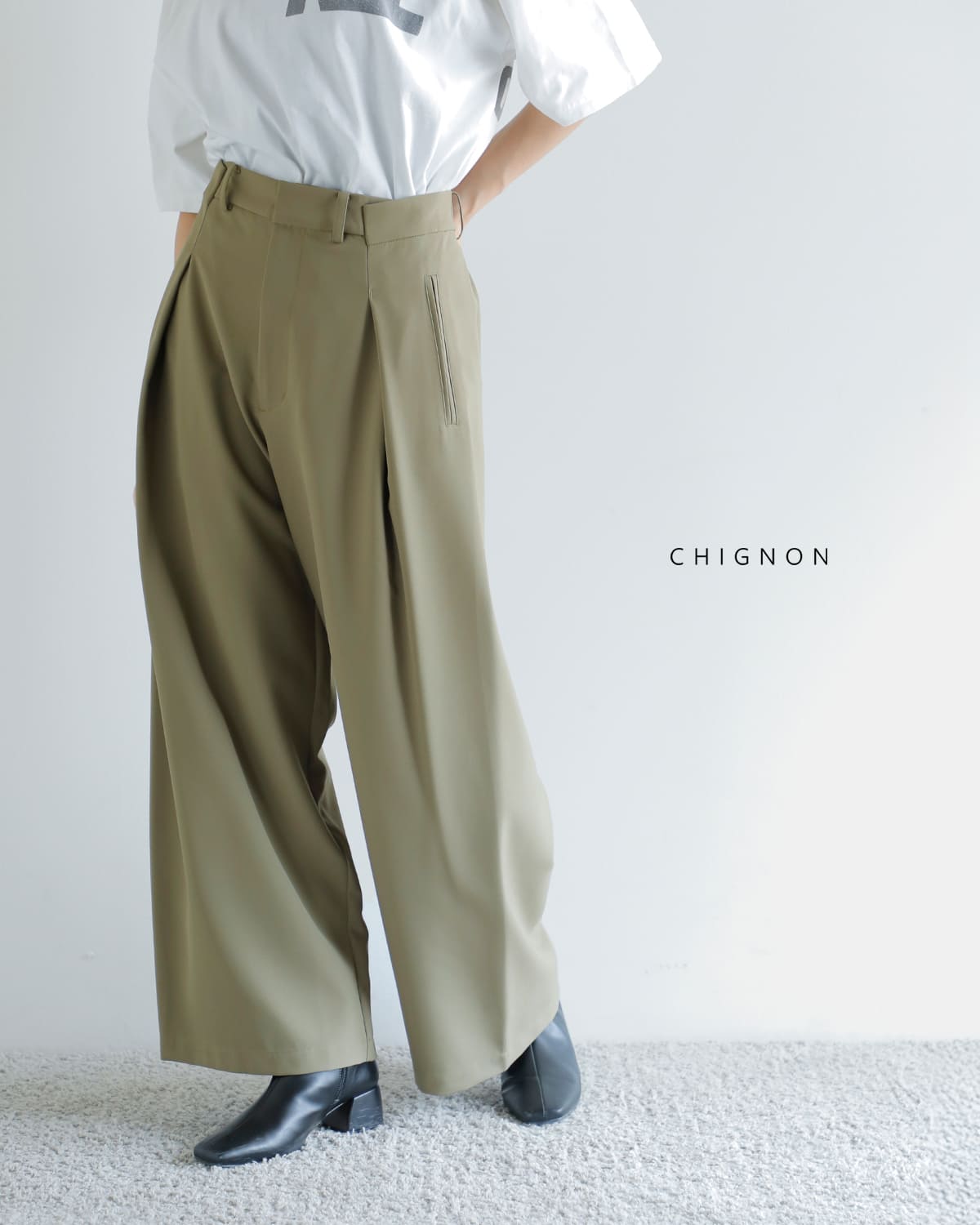 CHIGNON シニヨン エステルクロス マニッシュ パンツ 3854-029mk