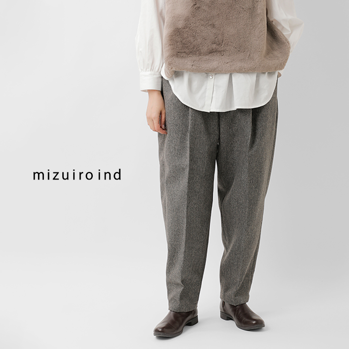 mizuiro ind(ミズイロインド)ウールライクヘリンボーンセンタープレスワイドパンツ4-260061