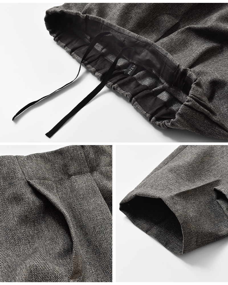 mizuiro ind(ミズイロインド)ウールライクヘリンボーンセンタープレスワイドパンツ4-260061