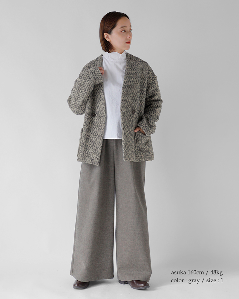 bon vieux temps(ボンビュータン)アルパカ混ツイードノーカラージャケット49214