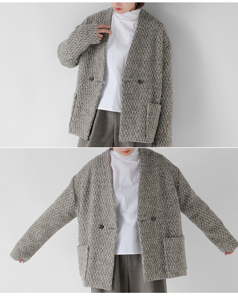 bon vieux temps(ボンビュータン)アルパカ混ツイードノーカラージャケット49214