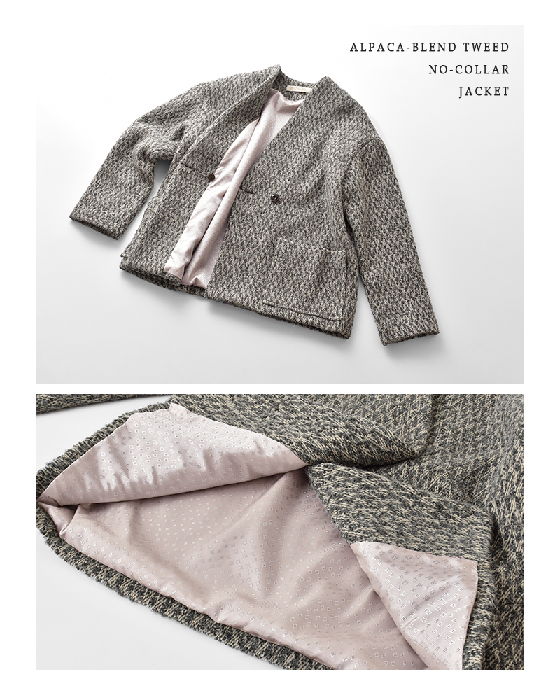 bon vieux temps(ボンビュータン)アルパカ混ツイードノーカラージャケット49214