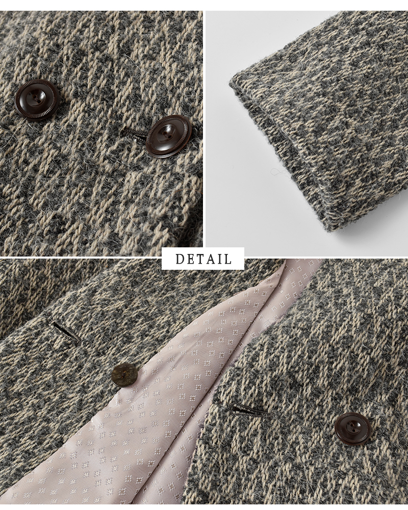 bon vieux temps(ボンビュータン)アルパカ混ツイードノーカラージャケット49214