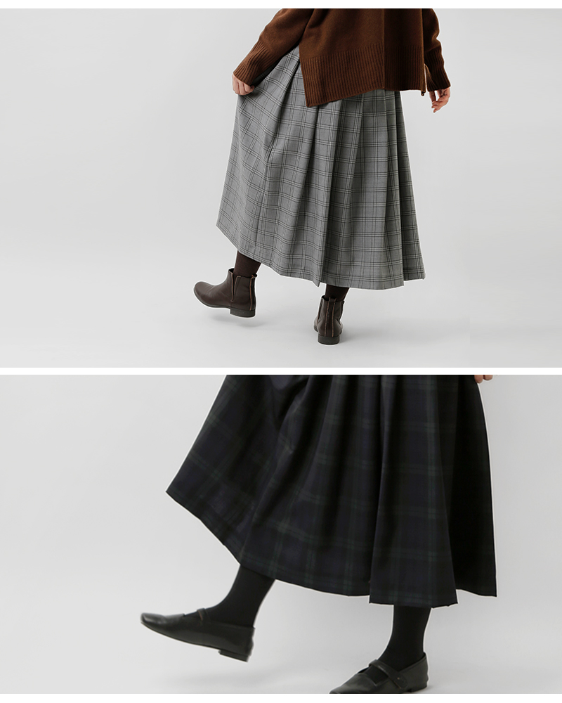 TRAVAIL MANUEL(トラバイユマニュアル)ウールトロチェックタックフレアスカート5093