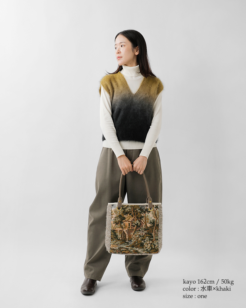 bon vieux temps(ボンビュータン)カウレザーハンドルジャガードトートバッグ51746