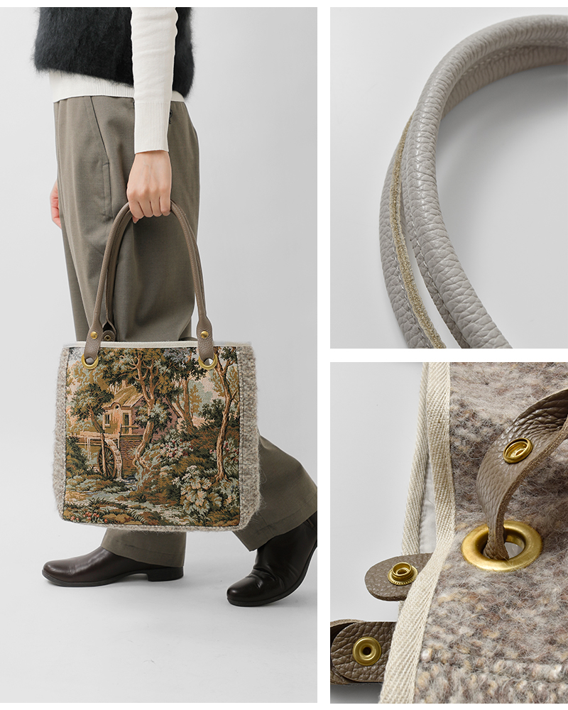 bon vieux temps(ボンビュータン)カウレザーハンドルジャガードトートバッグ51746