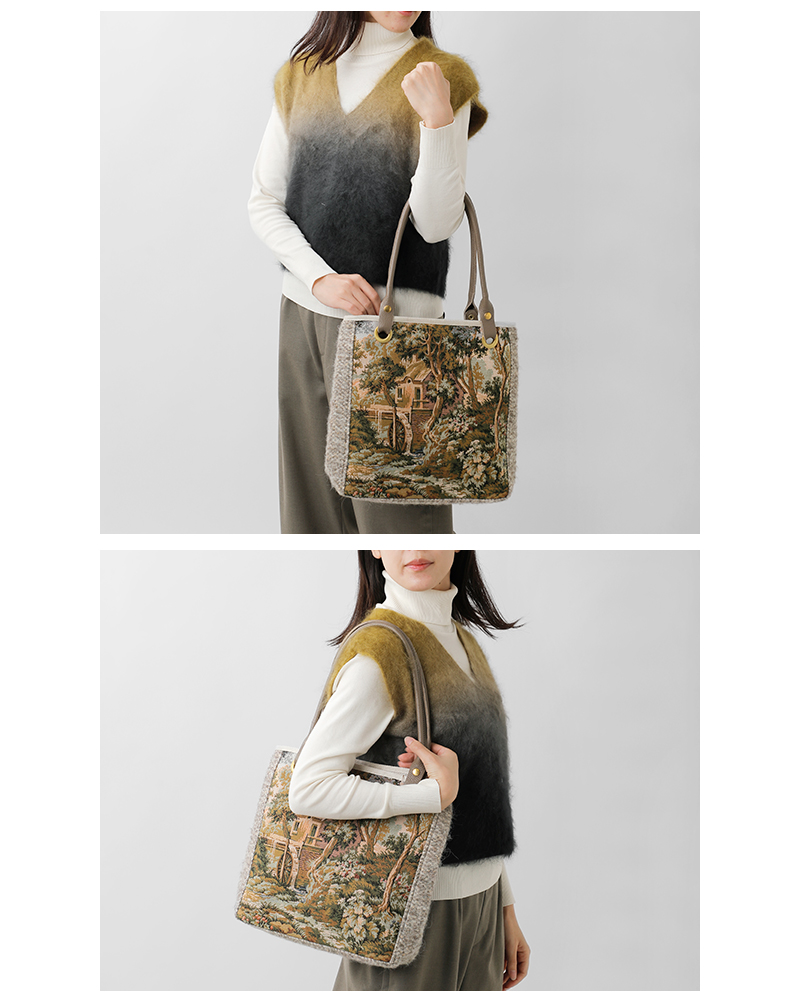 bon vieux temps(ボンビュータン)カウレザーハンドルジャガードトートバッグ51746