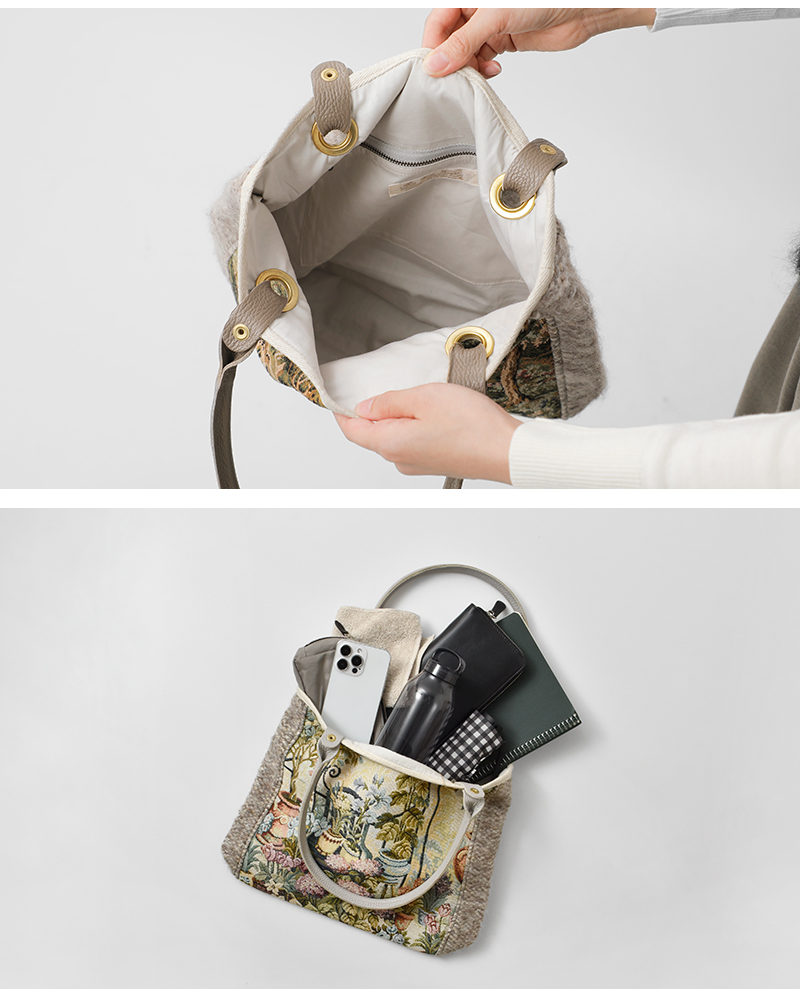 bon vieux temps(ボンビュータン)カウレザーハンドルジャガードトートバッグ51746