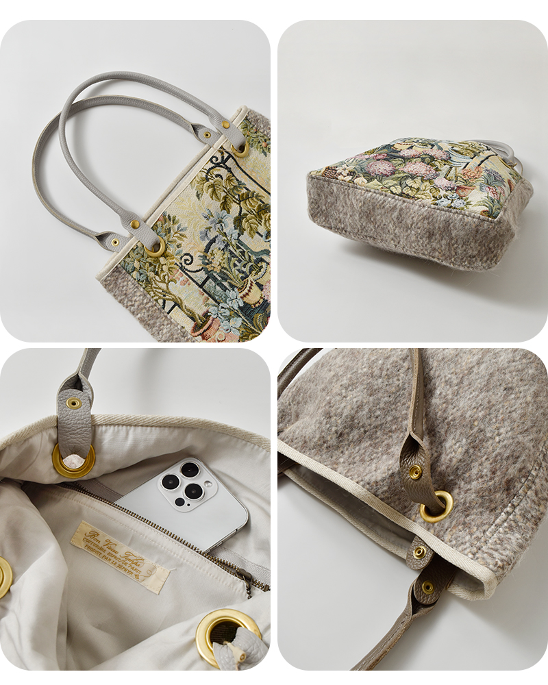 bon vieux temps(ボンビュータン)カウレザーハンドルジャガードトートバッグ51746