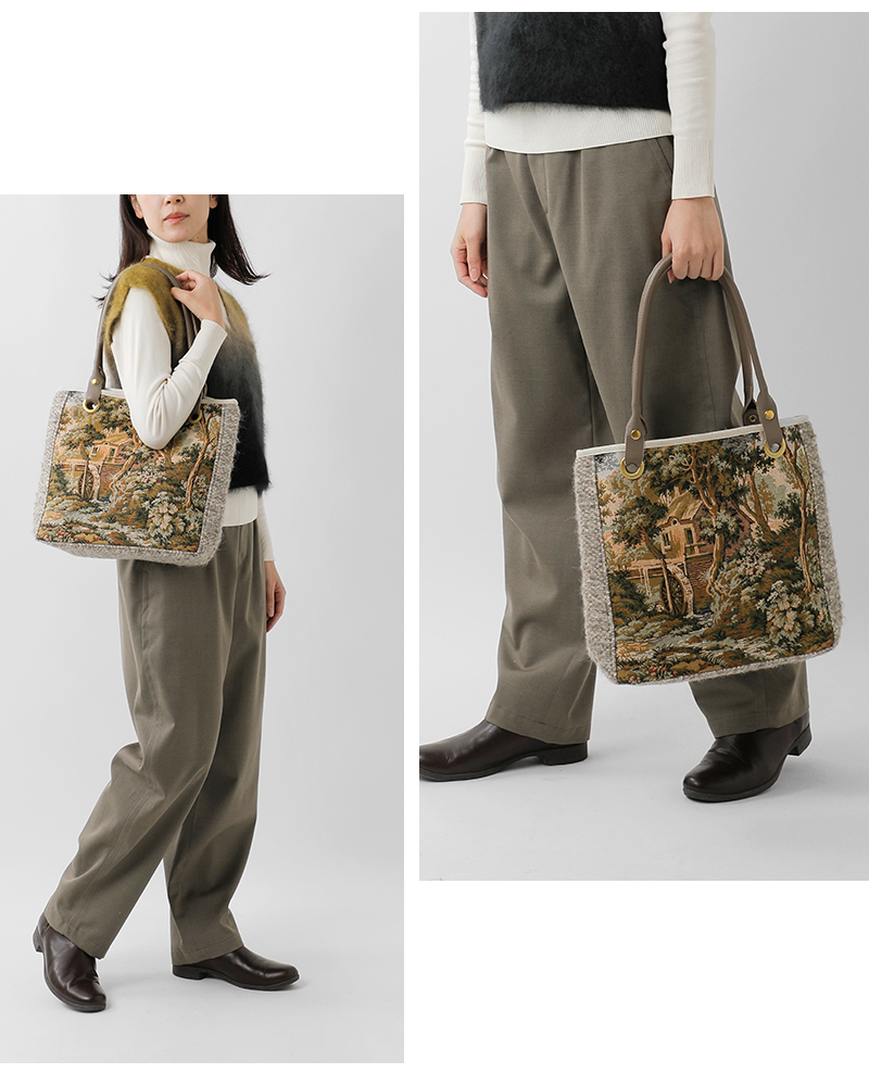 bon vieux temps(ボンビュータン)カウレザーハンドルジャガードトートバッグ51746