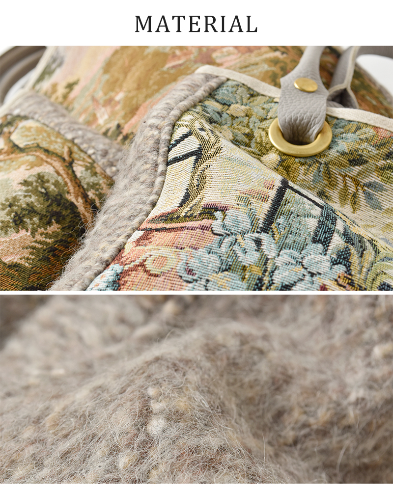 bon vieux temps(ボンビュータン)カウレザーハンドルジャガードトートバッグ51746