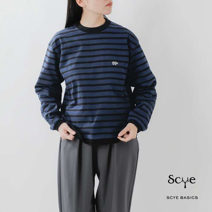 SCYE BASICS(TCx[VbNX)RbgW[W[{[_[N[lbNTVcgStripedCottonJerseyCrewNeckT-Shirth5225-23701