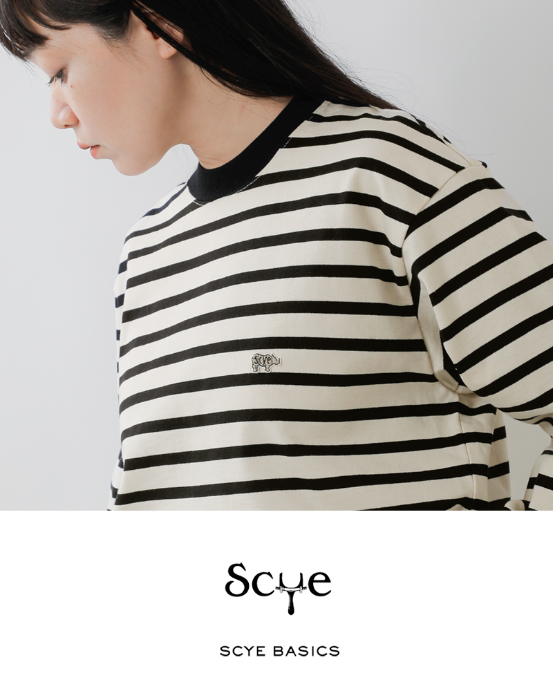 SCYE BASICS(TCx[VbNX)RbgW[W[{[_[N[lbNTVcgStripedCottonJerseyCrewNeckT-Shirth5225-23701