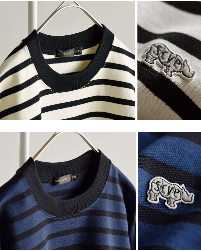 SCYE BASICS(TCx[VbNX)RbgW[W[{[_[N[lbNTVcgStripedCottonJerseyCrewNeckT-Shirth5225-23701