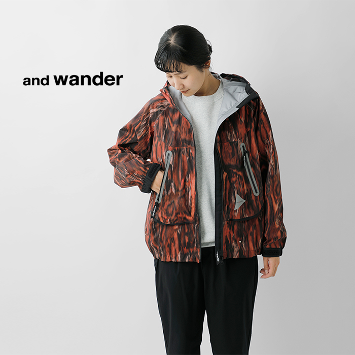 and wander アンドワンダー プリント レイン ジャケット