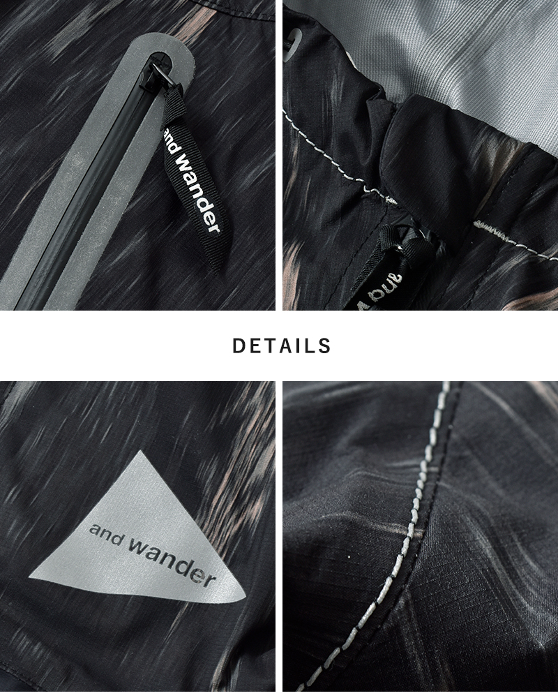 and wander(アンドワンダー)プリントレインジャケット“printedrainjacket”574-5281046
